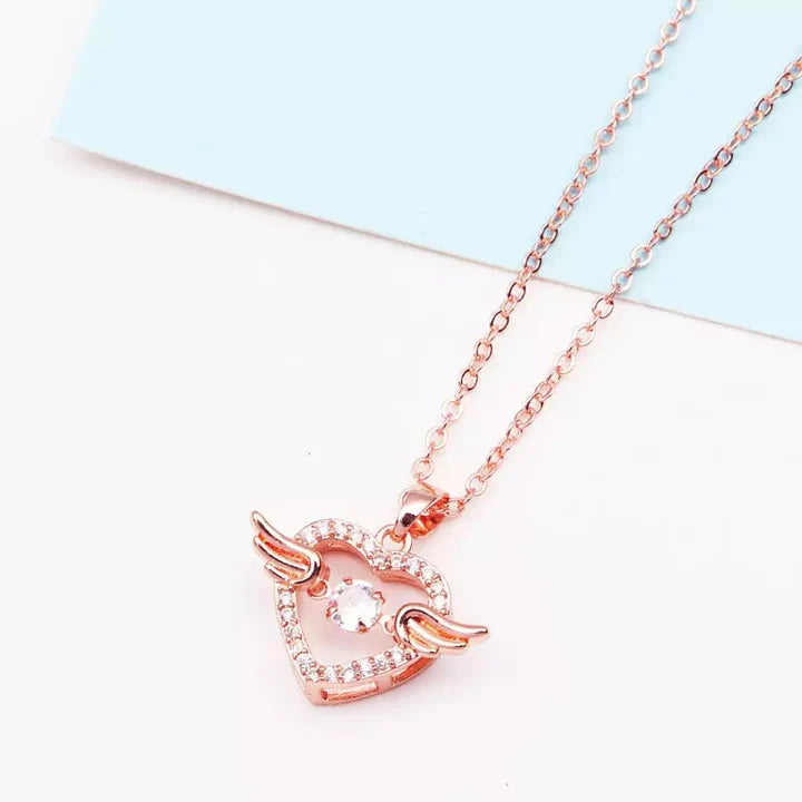 Moving Diamond Zircon Angel Wings Heart Pendant
