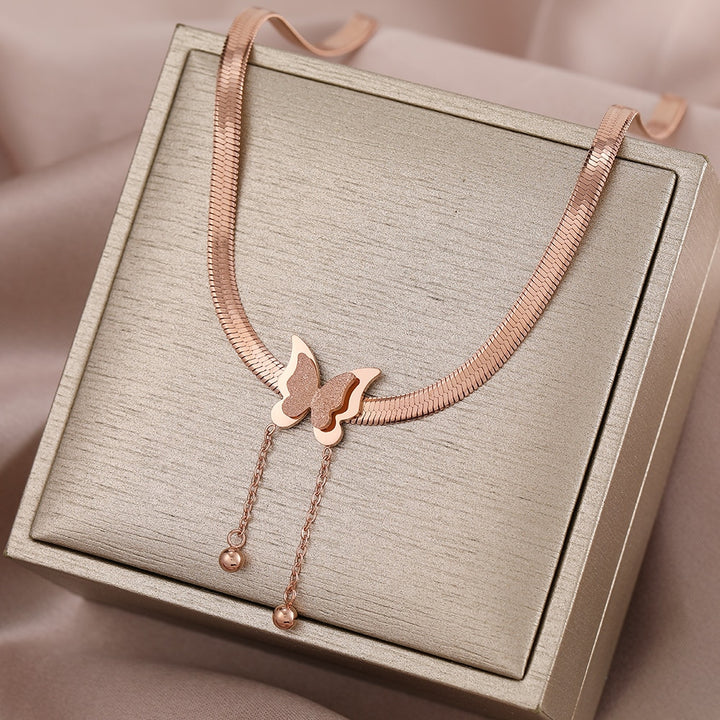 18K Gold Plated Butterfly Charm Herringbone Chain Choker Necklace