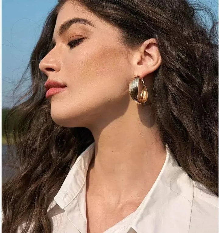Gold Plated Winding Twist Chunky Hoop Earrings