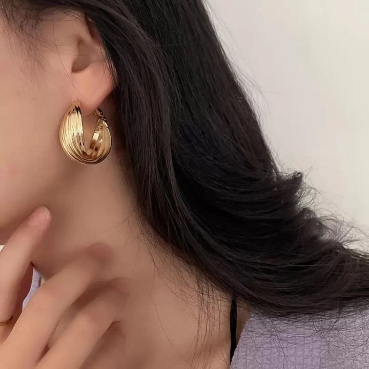 Gold Plated Winding Twist Chunky Hoop Earrings