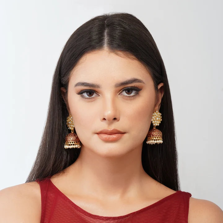 Gold Plated Brass Kundan Stones Earrings