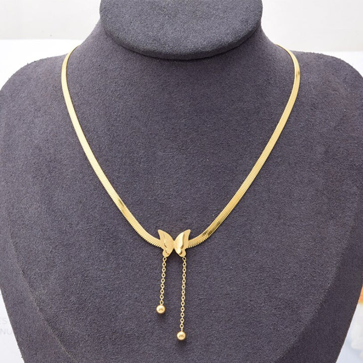 18K Gold Plated Butterfly Charm Herringbone Chain Choker Necklace