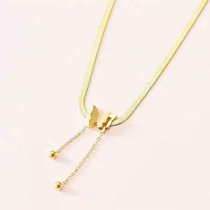 18K Gold Plated Butterfly Charm Herringbone Chain Choker Necklace