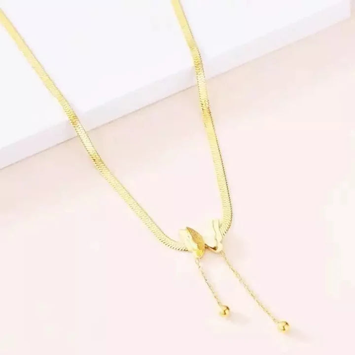 18K Gold Plated Butterfly Charm Herringbone Chain Choker Necklace