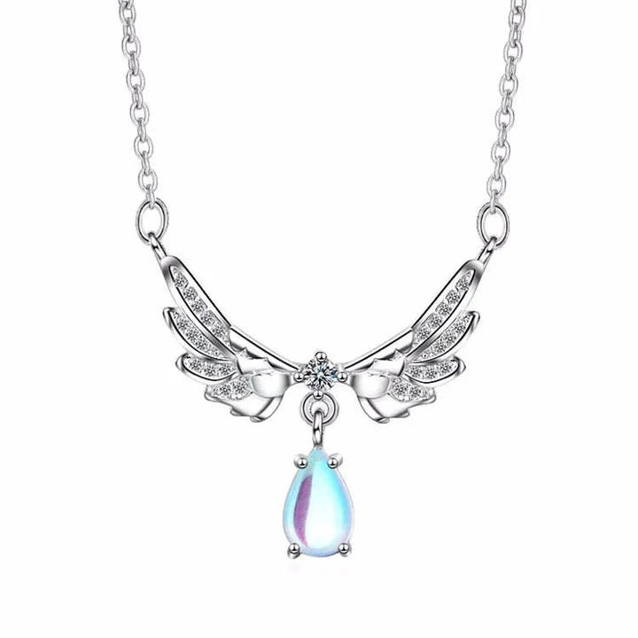 925 Silver Angel Wings Guardian Real Moonstone Necklace