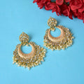 Beautifully Enamelled Gold Plated Metal Kundan And Beads Dangle Earring
