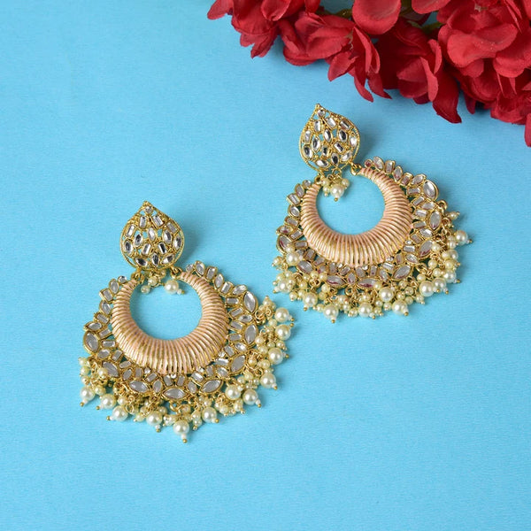 Beautifully Enamelled Gold Plated Metal Kundan And Beads Dangle Earring