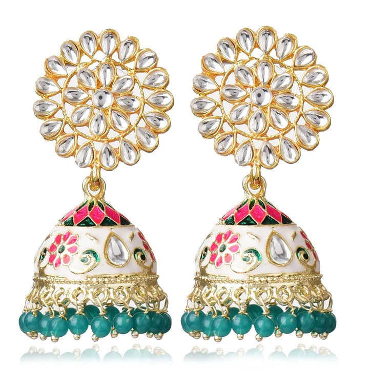 Kundan Meenakari Jhumki Earring for Girls, Light-weight