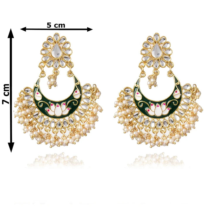 Beautifully Enamelled Kundan And Pearls Dangle Earring