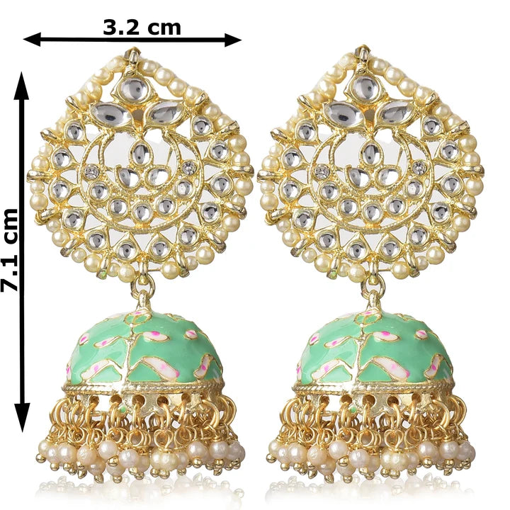 Pearl Gold Plated Kundan Meenakari Jhumka/Jhumki Earring