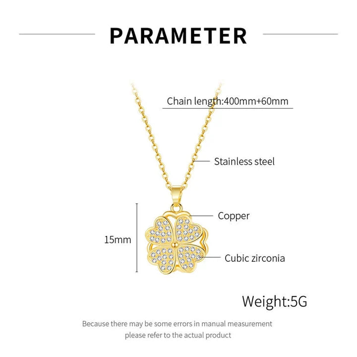 18K Gold Plated Rotating Pendant Spinning Four Heart Leaf Clover Necklace