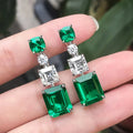 Gemstone Zircon Earrings Noble Green Rectangle Silver Dangle Earrings