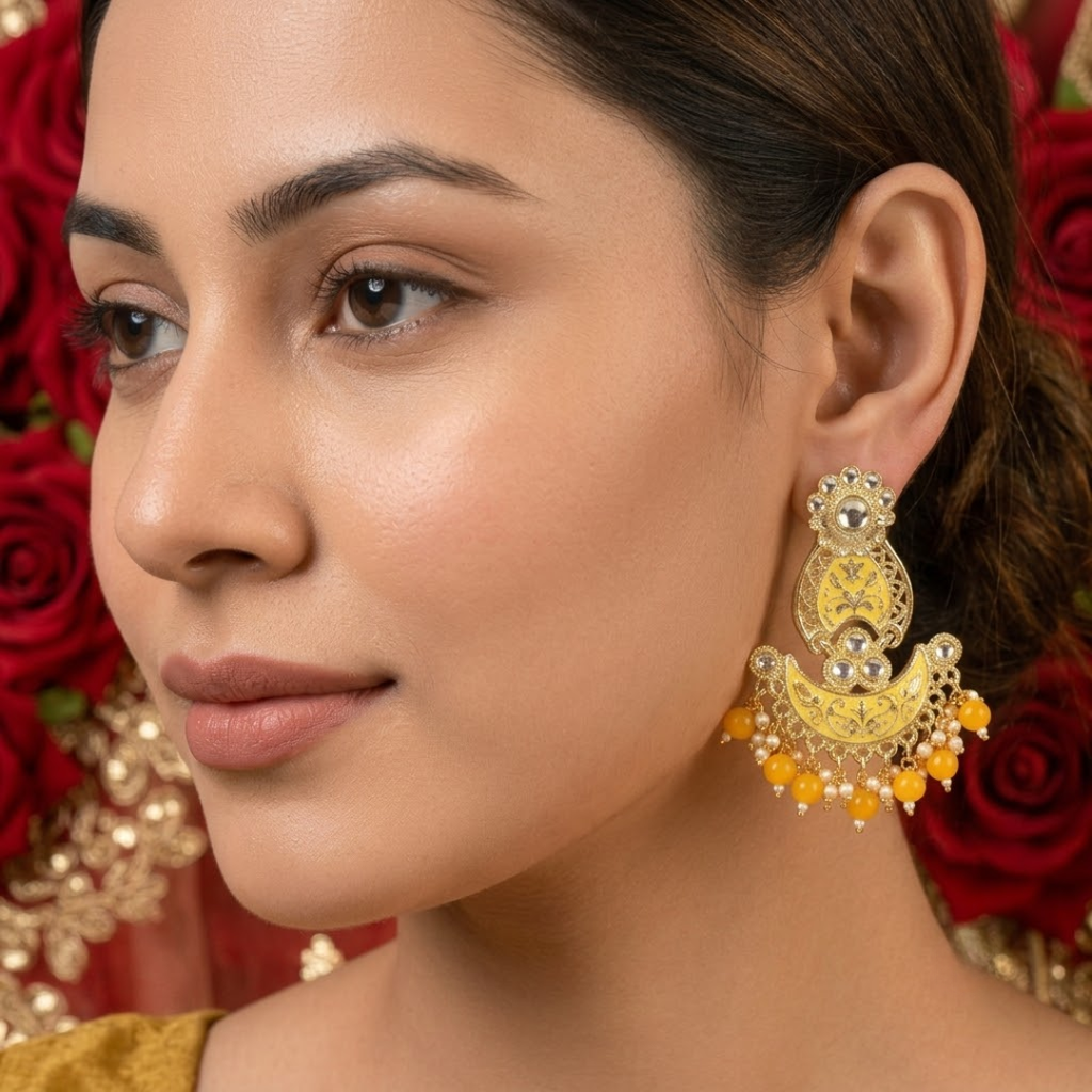 Pearls Enameling Multiple Layered Chandbali Earring