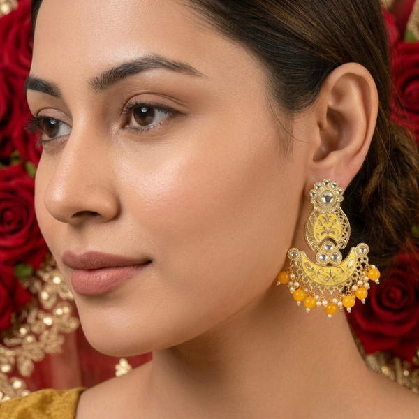 Pearls Enameling Multiple Layered Chandbali Earring
