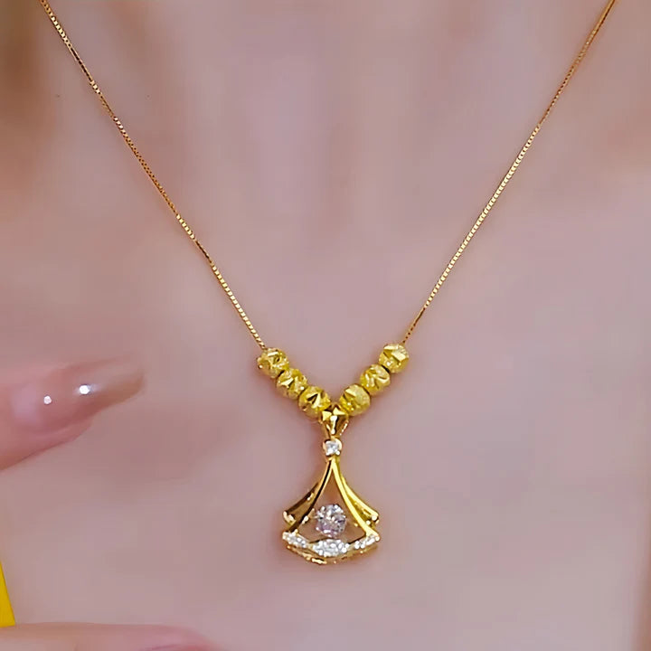 18k Gold Plated Beaded Beats Dancing Zircon Diamond Lucky Ginkgo Leaf Necklace