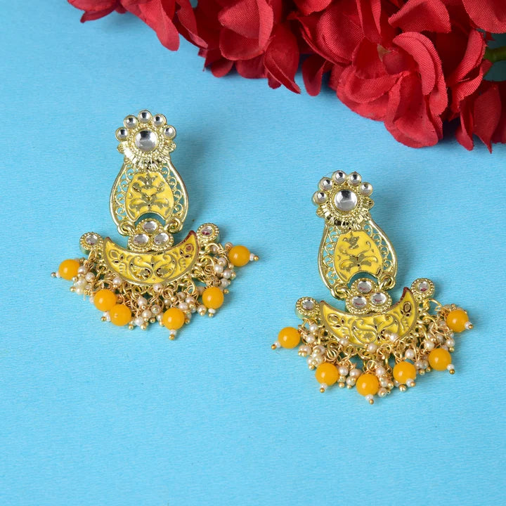 Pearls Enameling Multiple Layered Chandbali Earring
