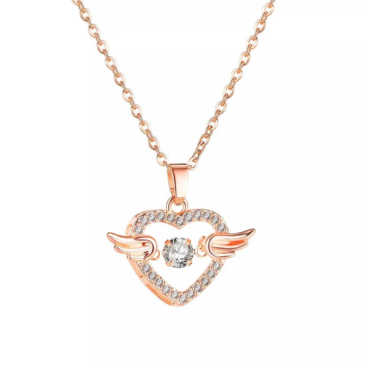 Moving Diamond Zircon Angel Wings Heart Pendant