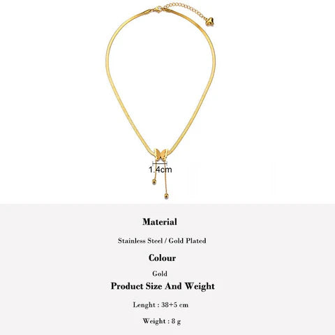 18K Gold Plated Butterfly Charm Herringbone Chain Choker Necklace