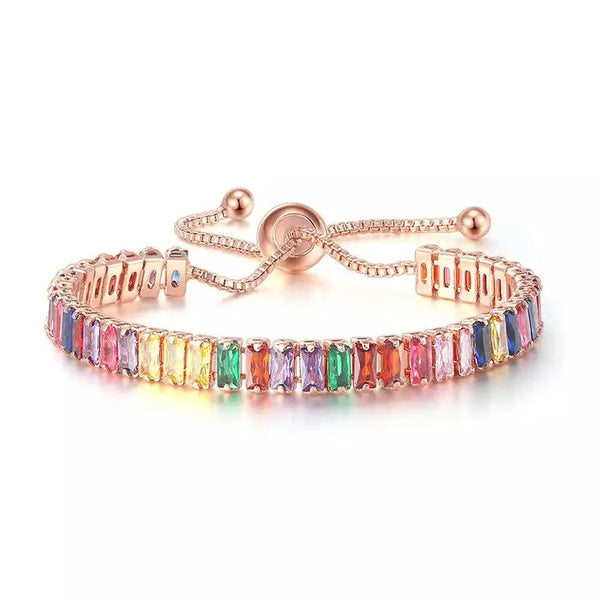 18k Rose Gold Plated Adjustable Colourful Cubic Zirconia Tennis bracelet