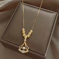 18k Gold Plated Beaded Beats Dancing Zircon Diamond Lucky Ginkgo Leaf Necklace