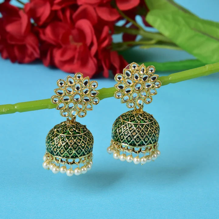 Gold Plated Brass Kundan Stones Earrings